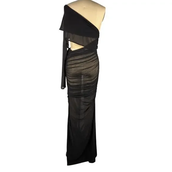 Atlein Asymmetric Black Draped Cutout Dress Size 36 FR / US 4 - Picture 3 of 6